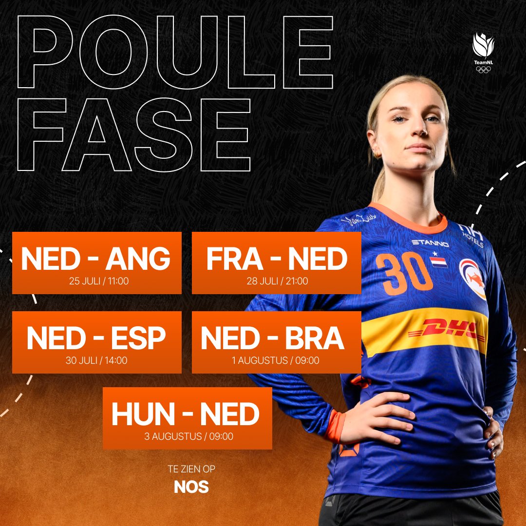 𝐖𝐫𝐢𝐭𝐞 𝐭𝐡𝐢𝐬 𝐝𝐨𝐰𝐧 ✍️

Dit is ons programma tijdens de poulefase van de Olympische Spelen 🙌
Zien we jou in Parijs? 🇫🇷

#TeamNL #NederlandseLoterij #OdidoNederland #HandbalNL #DHLsamedream