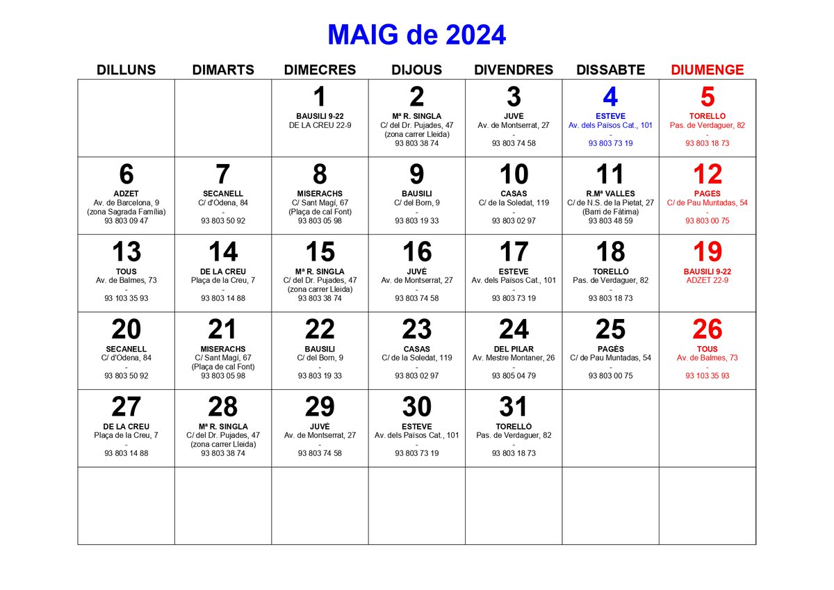 🗓️ Ja podeu consultar el calendari de farmàcies de guàrdia a #Igualada durant el mes de maig 👇