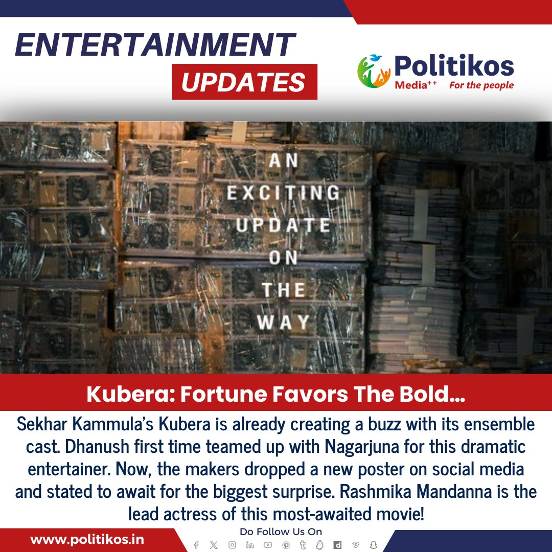 Kubera: Fortune Favors The Bold…
#Politikos
#Politikosentertainment
#Kubera
#FilmTitle
#FortuneFavorsTheBold
#MovieRelease
#CinemaMagic
#ExcitingTimes
#FilmIndustry
#EntertainmentNews
#MustWatch
#NewFilm