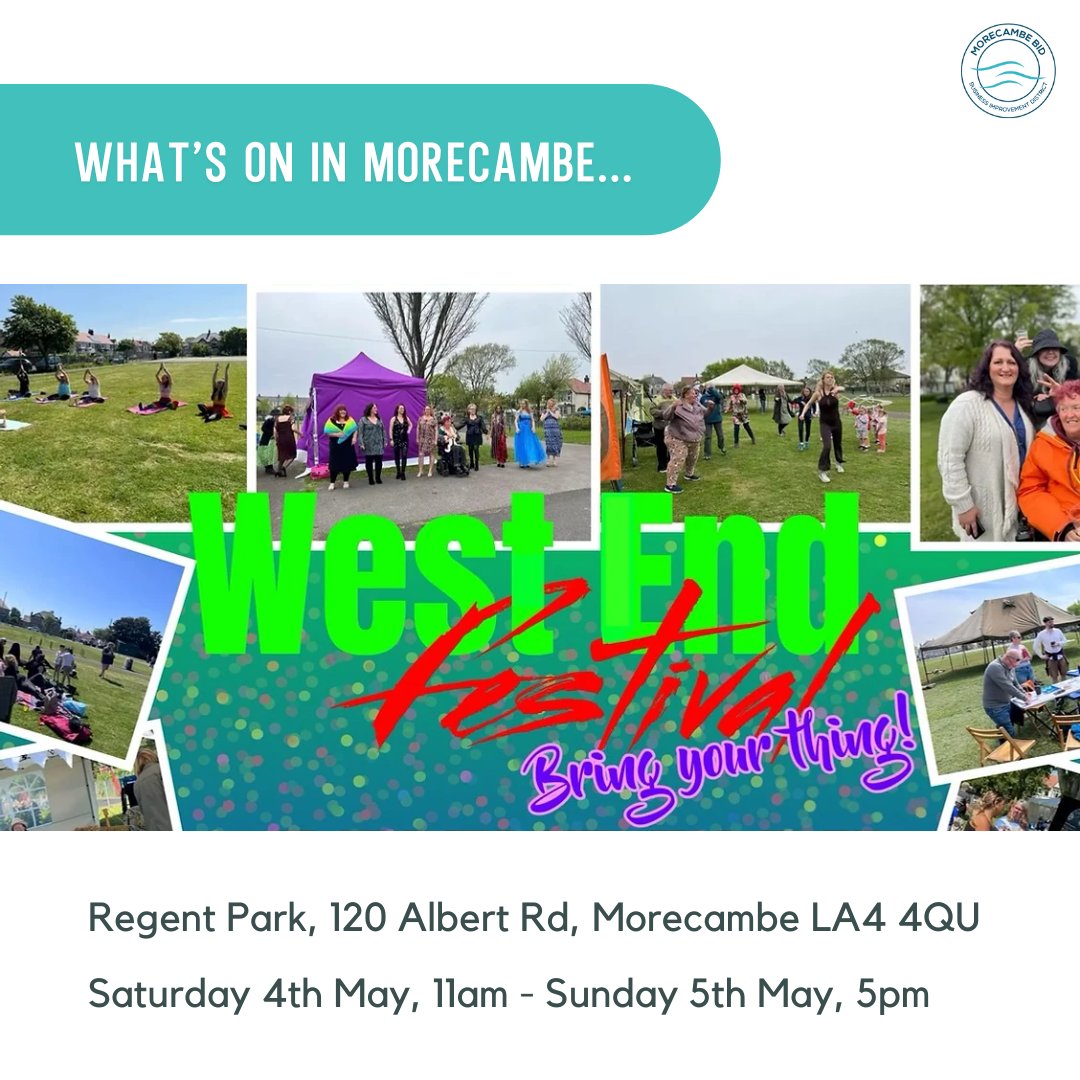The West End Festival is coming to Morecambe on the 4th &amp; 5th of May❗️
Find out more 👇
facebook.com/WestEndFestiva…

Explore a variety of crafts &amp; clothing stalls, a community marketplace, and kids' sci-fi dress-up. 
-
#MorecambeBID #WestEndFestival #MorecambeProm #VisitMorecambe
