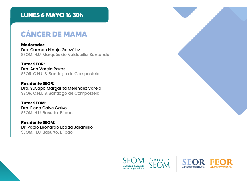 Nueva sesión del Programa de formación @_SEOM - @SEOR_ESP: Emprendedores 📅6 de mayo, 16.30h 📍Cáncer de mama, con las Dras. Varela Pazos y Meléndez Varela #MIRSEOMSEOREMPRENDEORES Info en seor.es/uncategorized/…