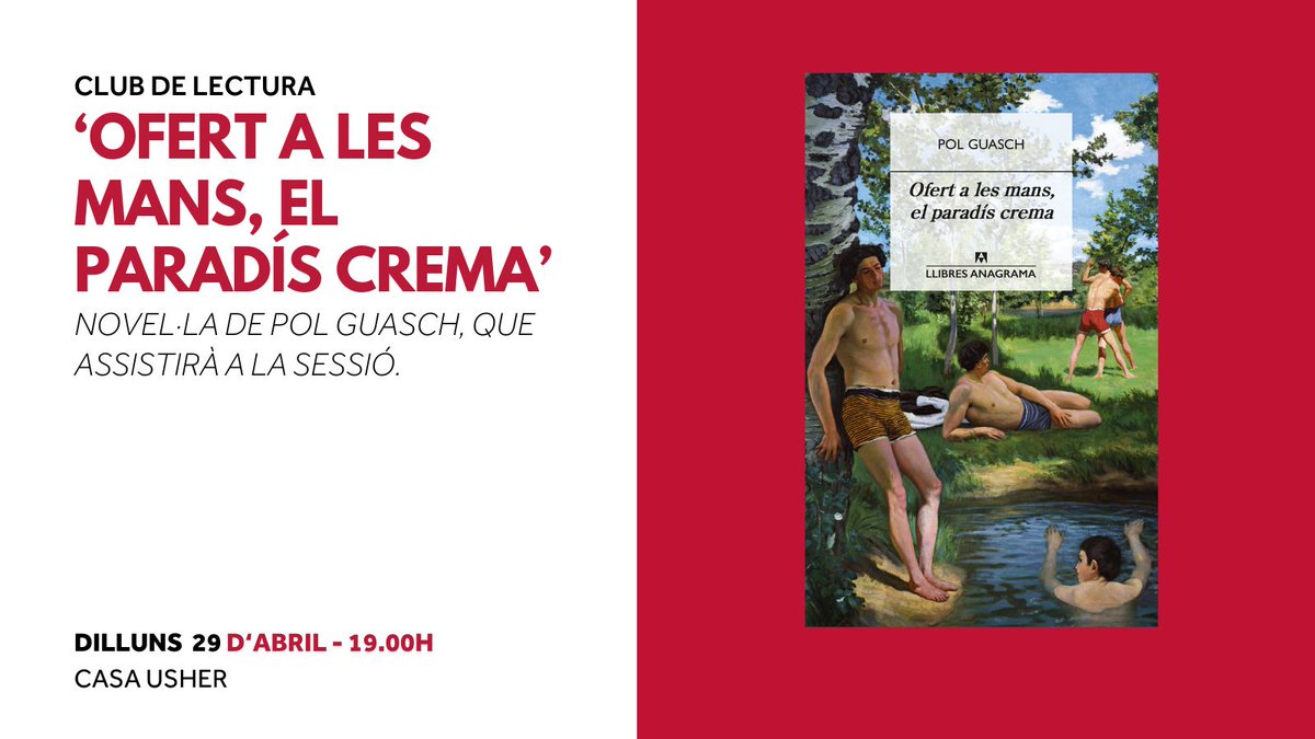 🔖 #ClubDeLectura - ''Ofert a les mans, el paradís crema' Una novel·la sobre l'amistat, l'amor i la resistència en un món apocalíptic. No et perdis la xerrada amb @polguapolgua! ️ ℹ️ via.bcn/Aokj50RnNaS 📅 29 d’abril ⏰ 19h 📍Casa Usher