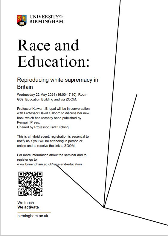 Come and join me to discuss my new book with Prof David Gillborn and Prof Karl Kitching!! @UoB_CRRE #race #racism #equity #socialjustice