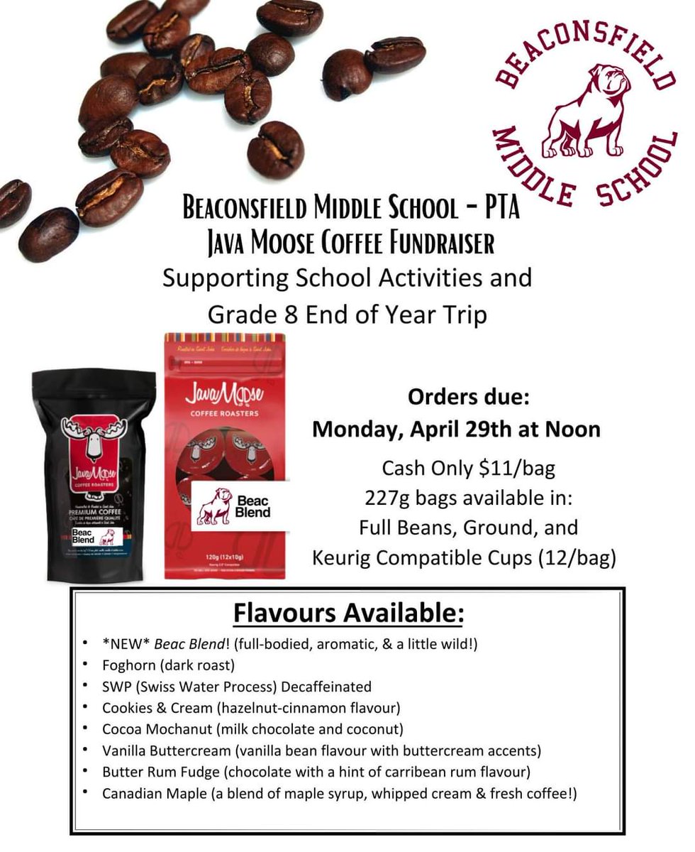 Don't forget! Java Moose Coffee orders are due today!