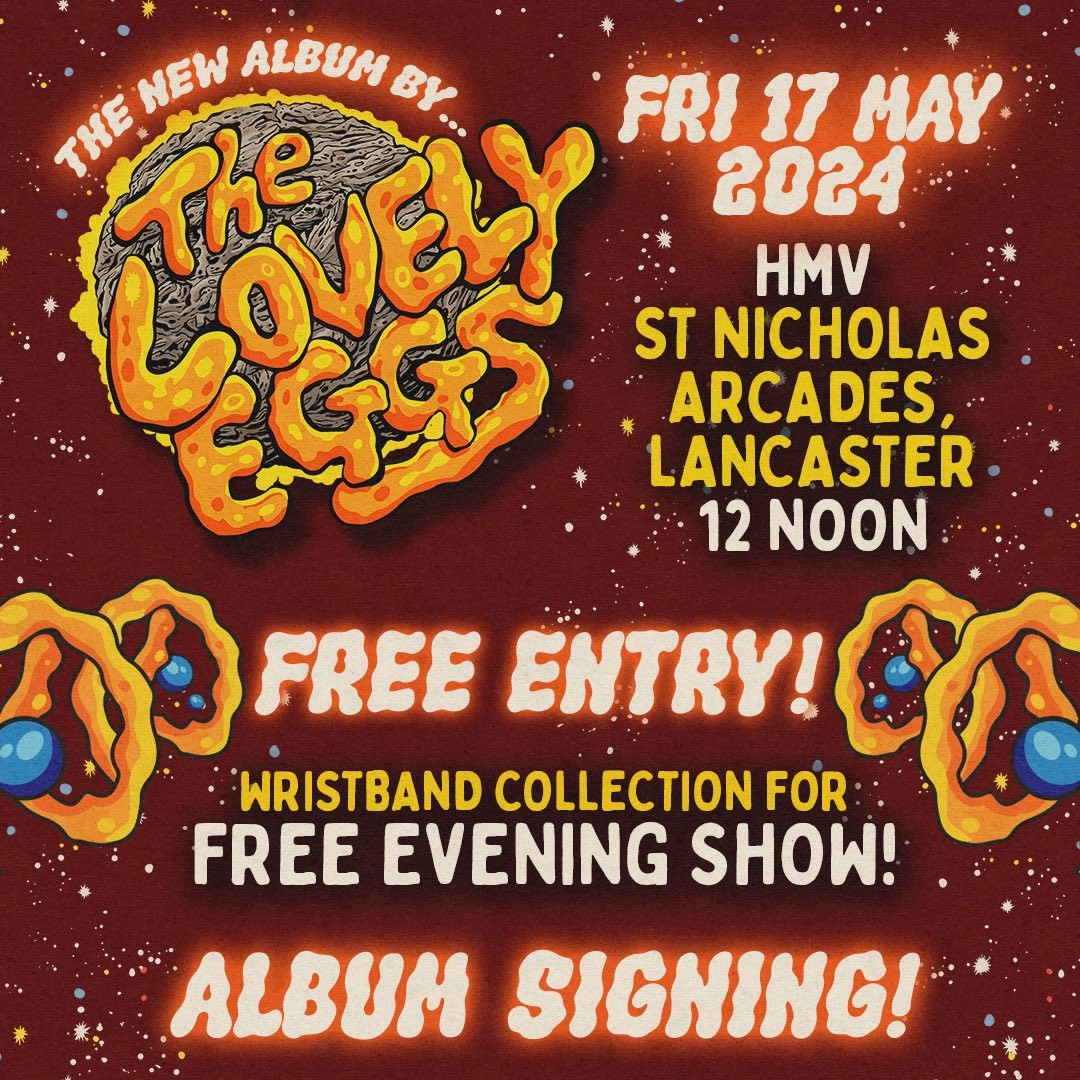 LANCASTER MASSIVE! Eggsistialism ALBUM LAUNCH PARTY!! Fri 17 May at The Pub! FREE WRISTBANDS for guaranteed entry with every pre-order  bought from HMV Lancaster. Any spare spaces will be allocated on the night on a first come first serve basis. 👊 hmv.com/Live/The-Lovel…