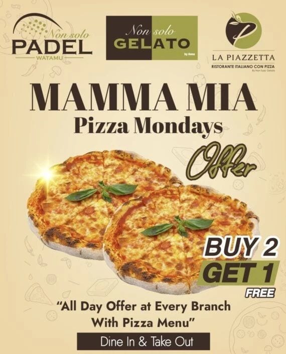 Triple the Taste, Triple the Fun! 
Indulge in our Mamma Mia Pizza Mondays offers at Non Solo Gelato, La Piazzetta, and Non Solo Padel in Watamu🥳
📲 Call: +254794600128
📧 Email: info@nonsologelato.co.ke
For more check link on stories
#pizzamondays #pizzaperfection #italian