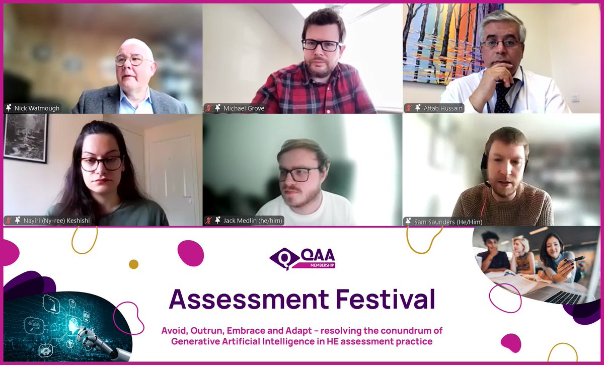#AssessFest begins with a lively and provocative debate on the use of Generative Artificial Intelligence in assessment and feedback policies and practice. We’re joined by @michaeljgrove, @Aftab_Hussain, Nayiri Keshishi, @jackmedlin and @samfordsaunders.