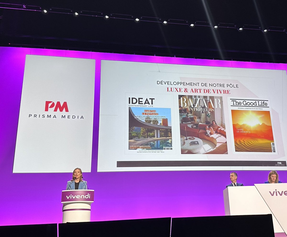 .@PrismaMedia va accélérer le développement de son pôle Luxe & Art de vivre avec l’acquisition de @IDEAT, @TheGoodLife et le lancement de @HarpersBazaarFr Intérieurs, a annoncé Claire Leost à l’AG @vivendi