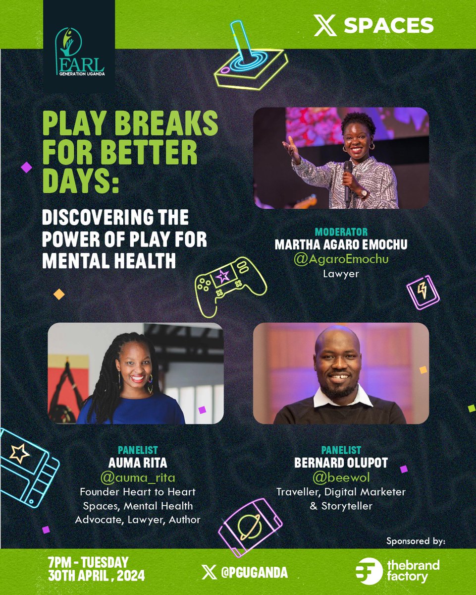 Make a date with @PGUganda tomorrow as we host @auma_rita @beewol and @AgaroEmochu in an #Xspace as they discuss the common misconceptions about incorporating Play Breaks for mental health in workplaces and how can be addressed. #TakeAMoment.