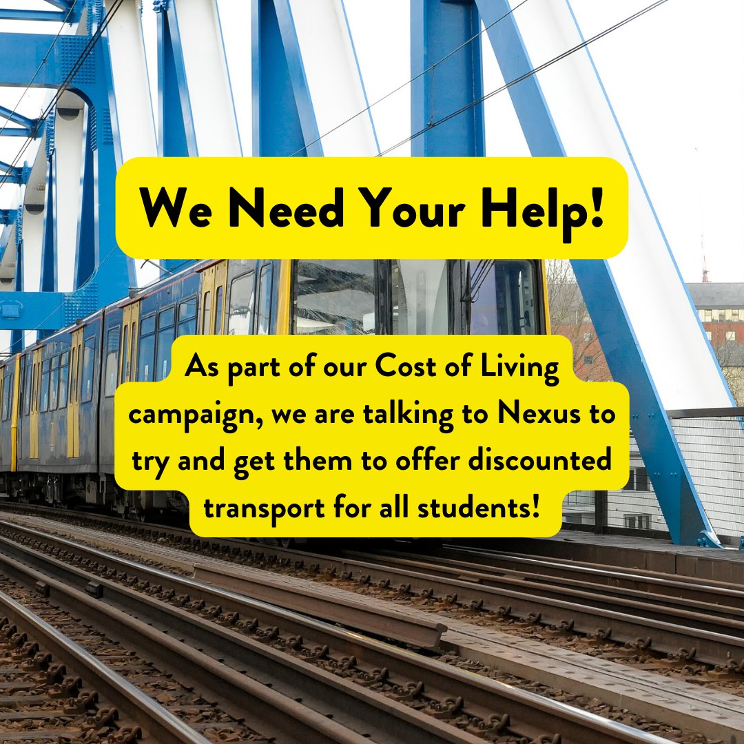 As part of your Students' Union we are talking with Nexus as part of our Cost -of-Living campaign, to ask for new discounted transport for students! We need your support for these discussions, so fill out our survey now!form.jotform.com/NUSUcomms/stud…