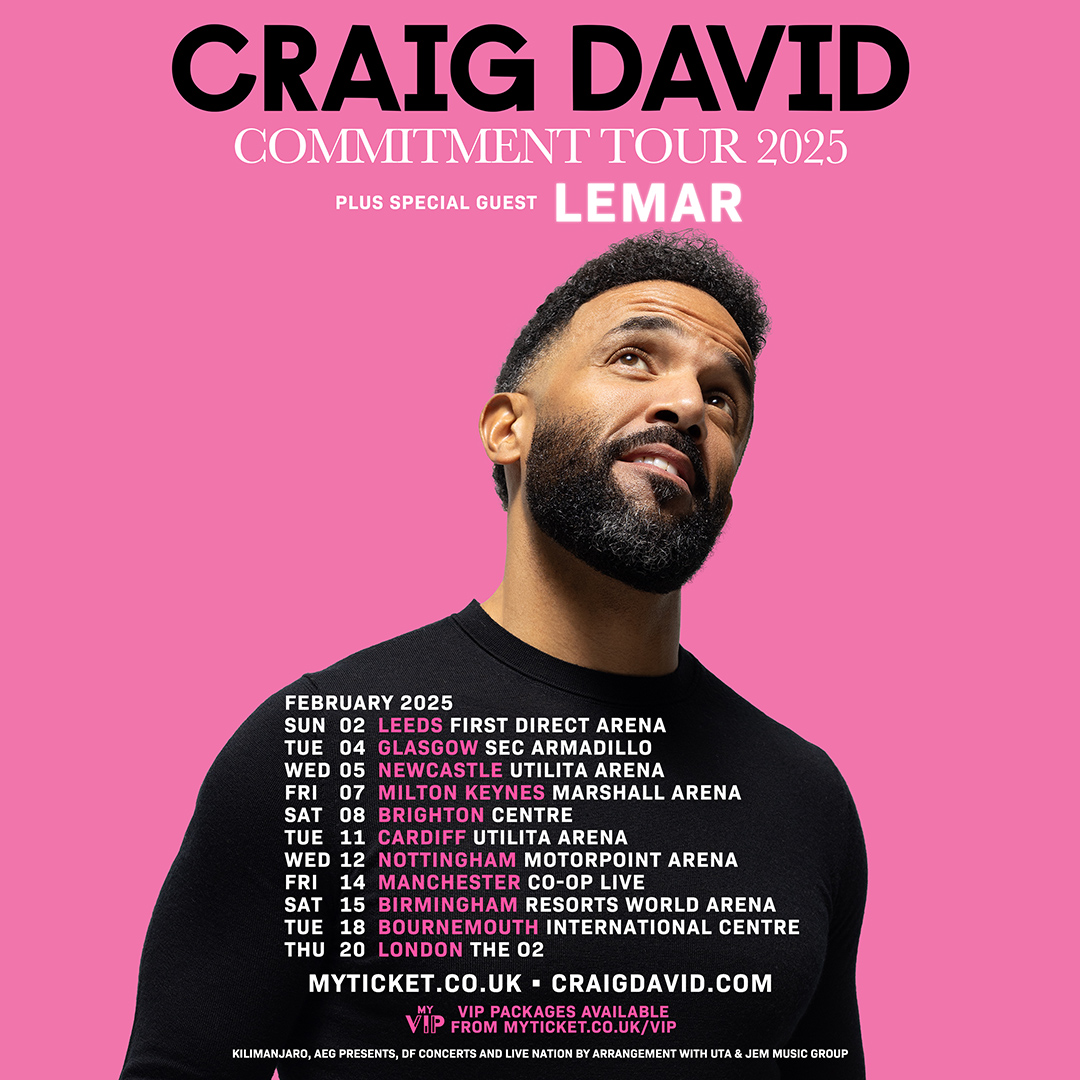 🆕 BIG NEWS! Craig David is bringing his #CommitmentTour2025 to Milton Keynes, alongside special guest Lemar!!🤩 📅 Fri, 7th Feb 2025 📍 Marshall Arena Tickets go on sale this Friday at 10am!👏