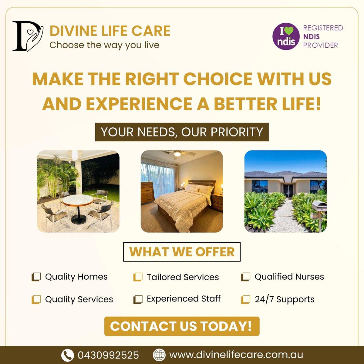 Get in touch with Divine Life Care today and discover how we can help you live your best life.

#divinelife #ndisperth #ndissupport #NDIS #ndisready #ndisprovider #ndisapproved #NDIScommunity #ndisaustralia #ndisserviceprovider #ndisregisteredprovider #perth #bunbury