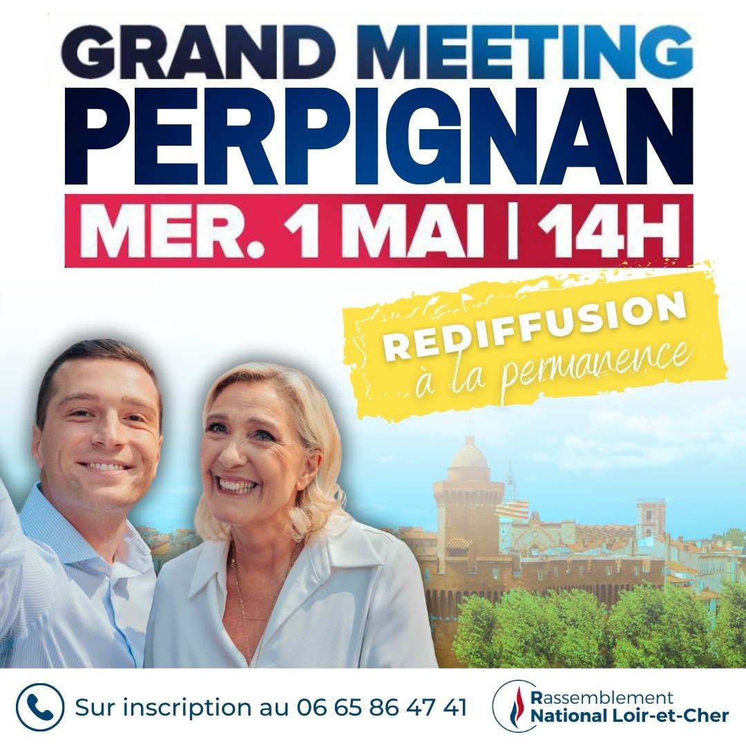 🇨🇵 Nous avons le plaisir de vous inviter à une rediffusion spéciale du grand meeting de Perpignan.

📆 Date : 1er Mai à 14h
📍Lieu : Permanence de Blois

✅️ Rejoignez-nous pour un après-midi passionnant, ce sera une occasion parfaite pour un moment de cohésion entre patriotes !