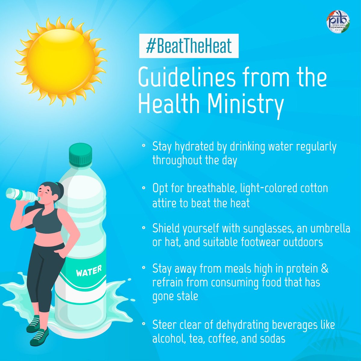 ➡️ #BeatTheHeat with the essential guidelines and tips from @MoHFW_INDIA 

✅ Stay hydrated by drinking water regularly throughout the day

✅ Opt for breathable, light colored cotton attire to beat the heat