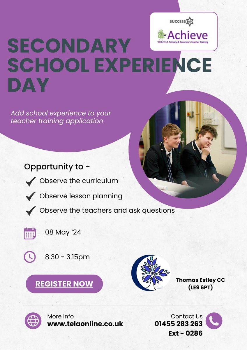 Could you be procrastinating about sending your teacher training application?
Why not try a day in a school?
Achieve with TELA can give you this opportunity...
Simply visit our website to register your interest  
🖥 telaonline.co.uk/get-school-exp…

#teachertraining #traintoteach