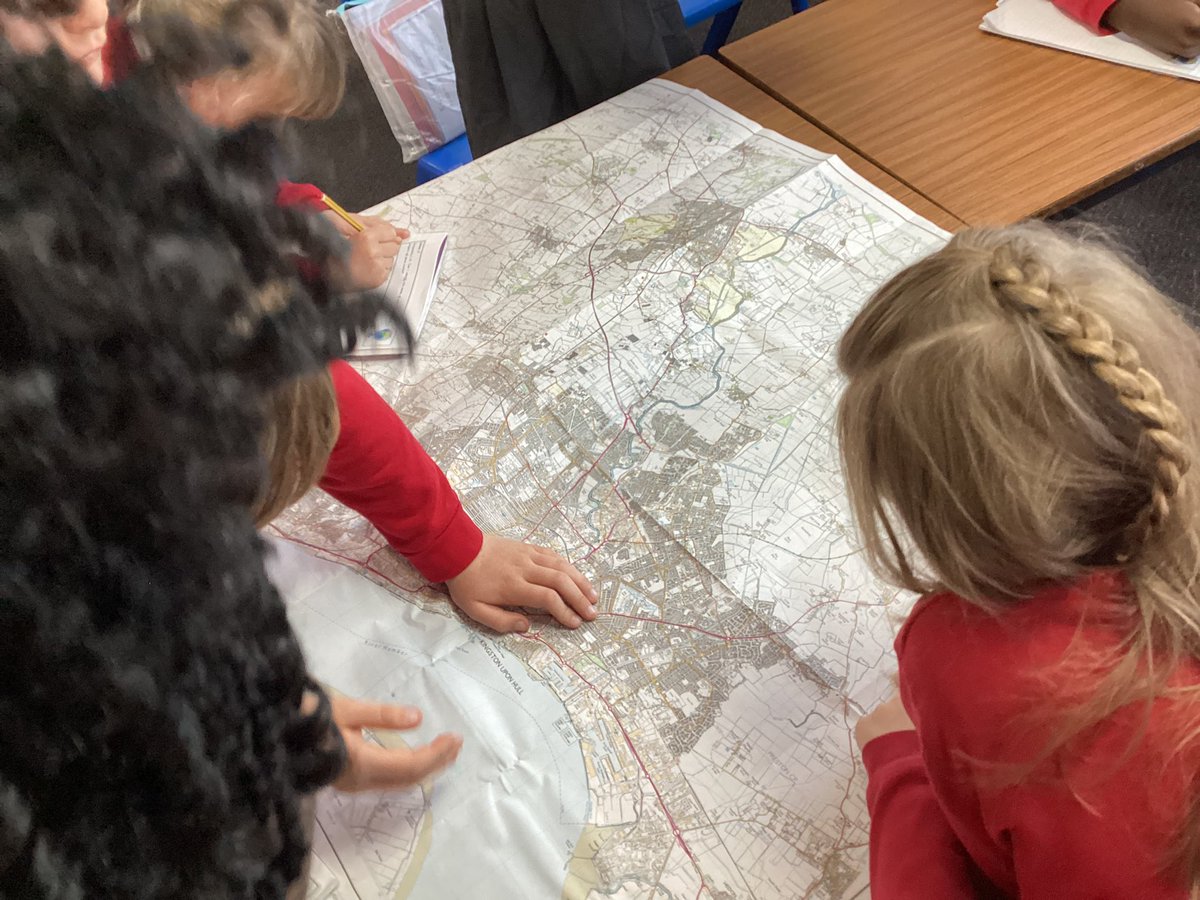4KQ are using the maps to find the grid references of places with specific suffixes to show their Saxon origins. The children also discuss where they would settle and why it would make a good settlement. #y4geography @thrivetrust_UK