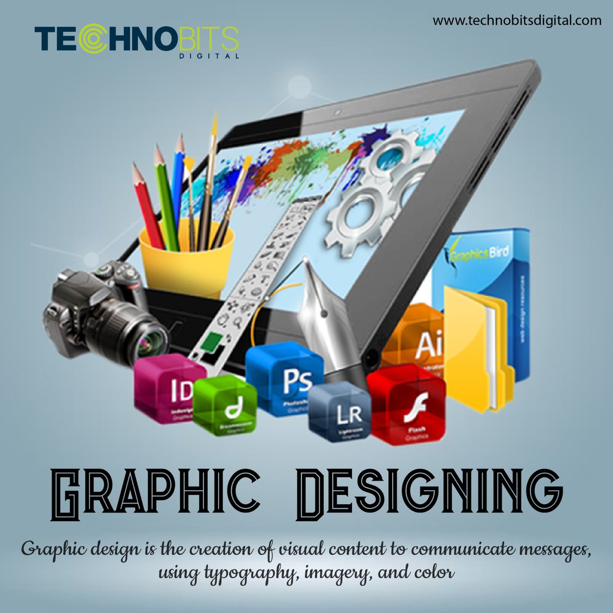 Graphic design is an artistic process of producing visual content to communicate a message or idea using images, typography, and other design elements - Technobits Digital.🎨
.
.
#TechnobitsDigital #evolgroup #graphicdesign #designstudio #creativelife 🌈✨