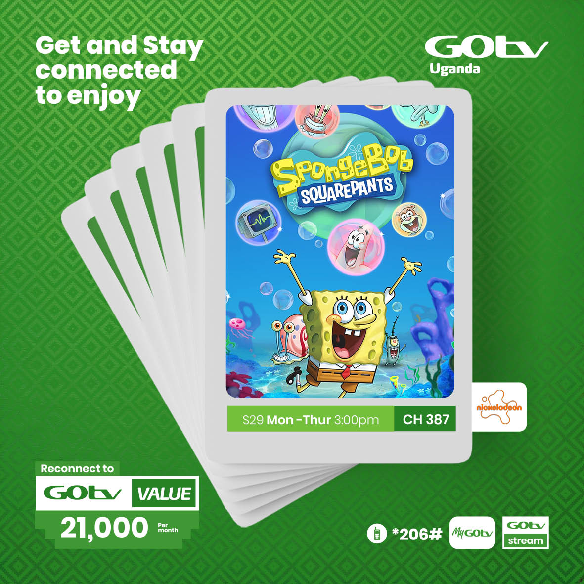 Who lives in a pineapple under the sea?🥸 Don’t miss SpongeBob SquarePants Monday to Thursday at 3pm on Nickelodeon CH 387 Download MyGOtvApp mygotv.onelink.me/JpWQ/epl1 to stay connected to GOtv #GOtvStream #PMPKuPlus #PMReloaded