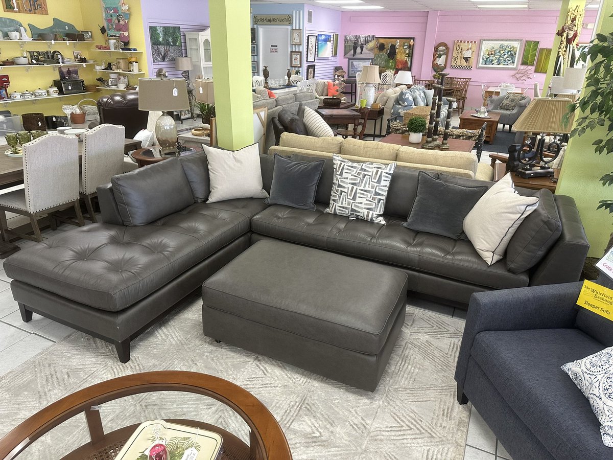 Stunning!!! Arhaus leather sectional and ottoman in a taupe color…over $6000+ new..our price $3495. It’s beautiful!