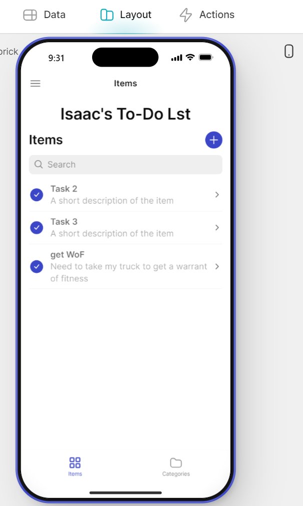 Day 26 of #100DaysofNoCode 💯

Today I built a to-do list app using @glideapps. I really enjoyed this one and liked seeing the front end and back end come together so easily. Trying to think of to do list things I could make 🤔 

Here's my app 👇