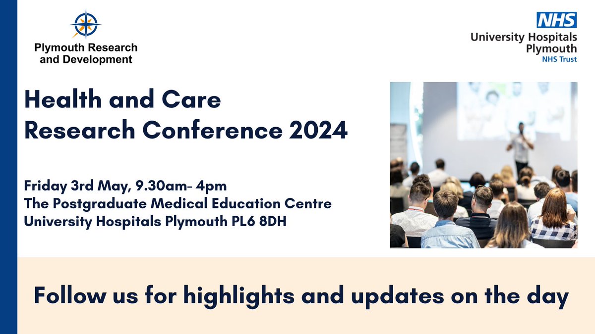 This Fri 3rd May we'll meet for our Health & Care Research Conference 2024 to highlight & celebrate important research being carried out in the health & care sector in the South West. Tickets are now sold out, so follow us for updates & highlights on the day @UHP_NHS @DAllcorn