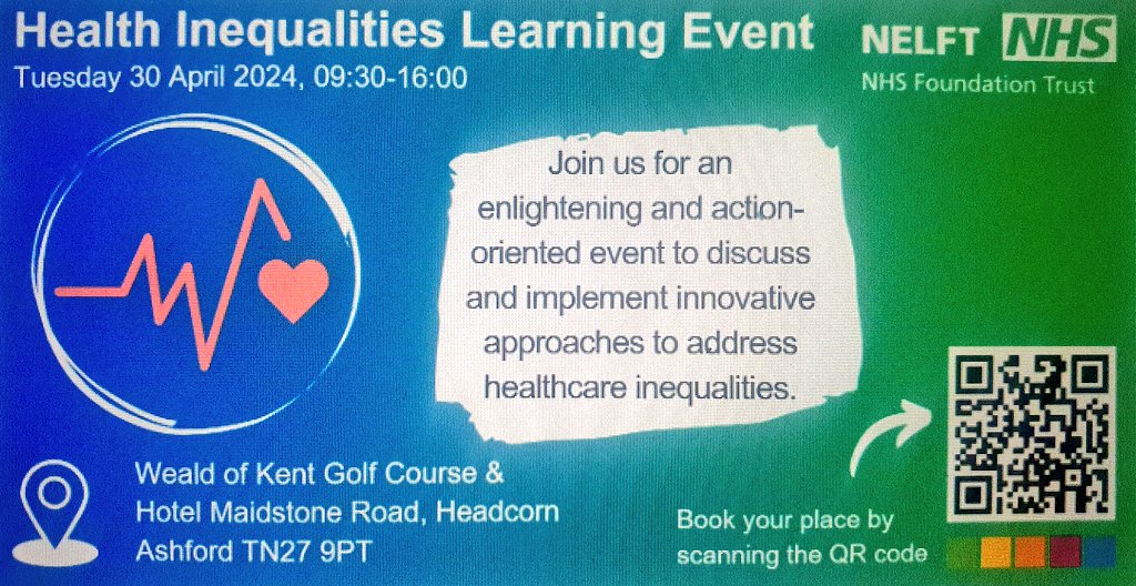 Looking forward to our learning event tomorrow on 'Health Inequalities' We have a variety of great speakers presenting. #support #improvement @CathrineLund4 @wmakala @NELFT_PE @samafreh @BansalHarjit