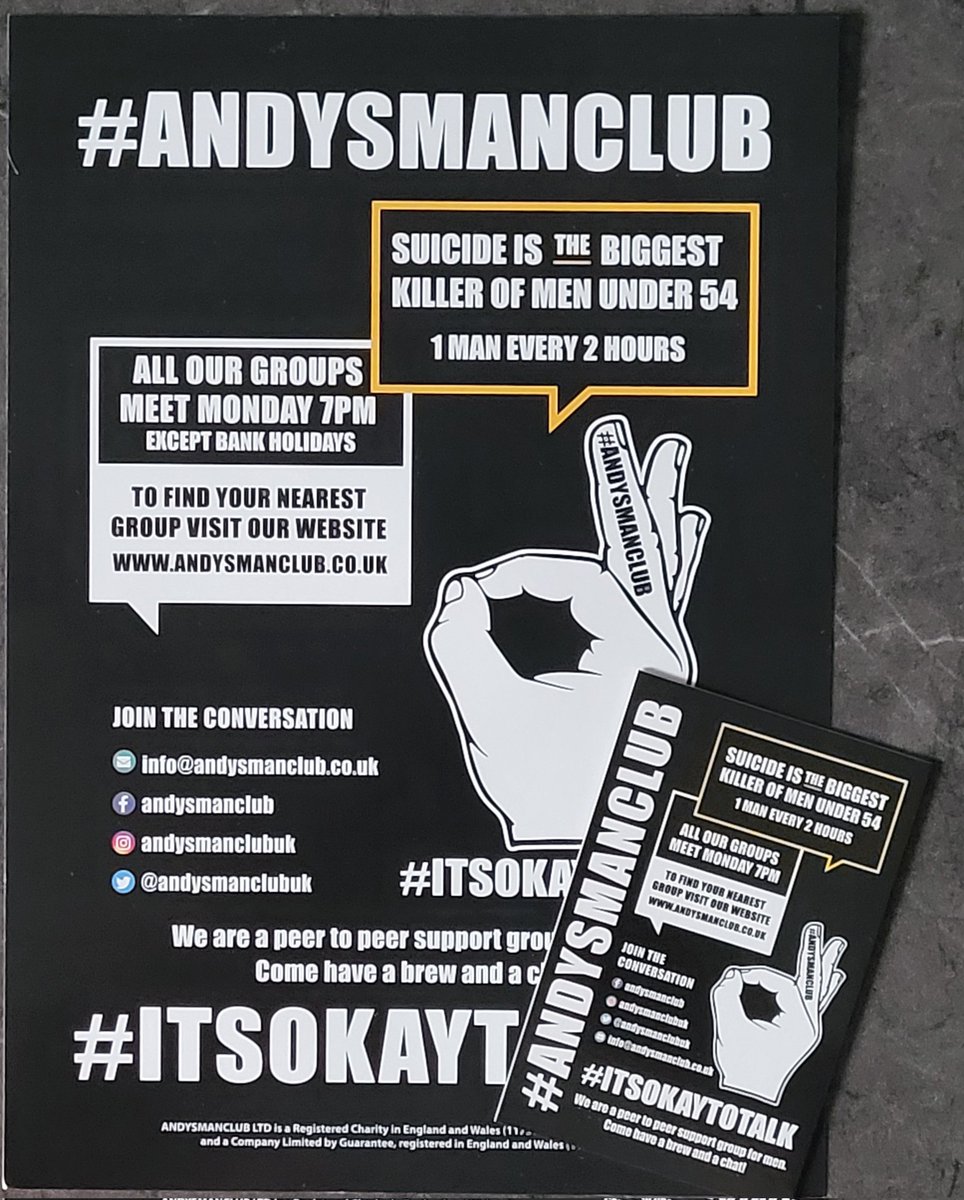 We will have promotional material for our charity partner #Andysmanclub at our Fair in June with leaflets in every Fair programne and contact cards / wristbands available throughout the room. Remember guys #Itsokaytotalk