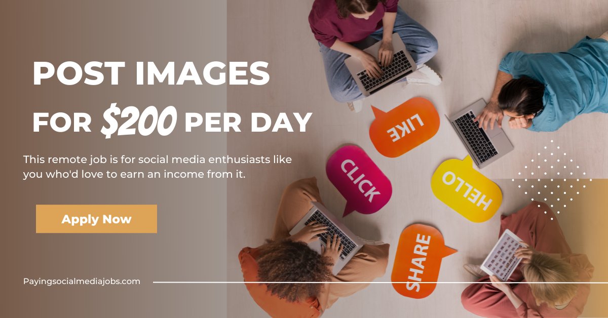 💰💻 Earn $200/Day Posting Images on Social Media! 💻💰
Apply Now: shafiq580.com/social-media-j…

#SocialMediaJob #RemoteWork
#EarnFromHome #DigitalMarketing
#SideHustle #WorkFromAnywhere
#SocialMediaIncome #OnlineJob
#PartTimeWork #EasyMoney
#ApplyNow #SocialMediaEnthusiast