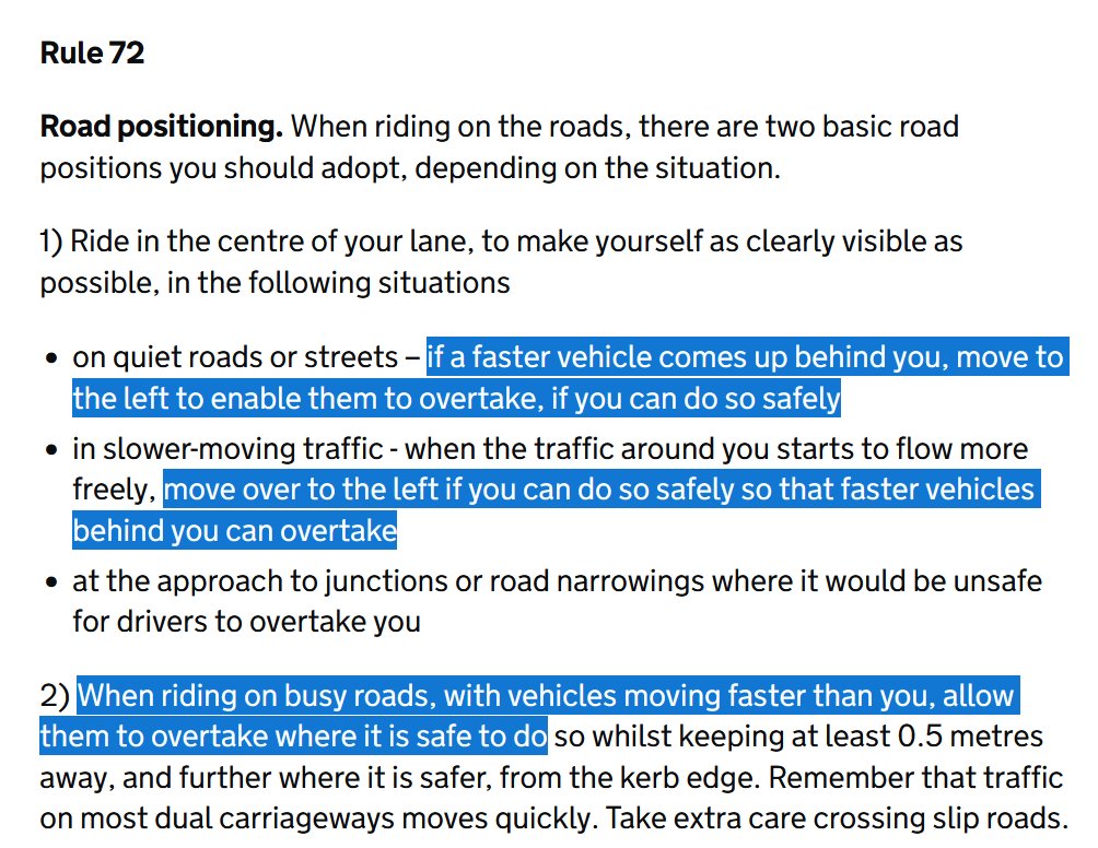 @TGonthebike Which of the 3 highlighted bits did you have a problem with? Your choice of road positioning, in full knowledge that cars are passing, put the cyclist coming the other way in a lot more danger than they would have been if you had only kept to the left.