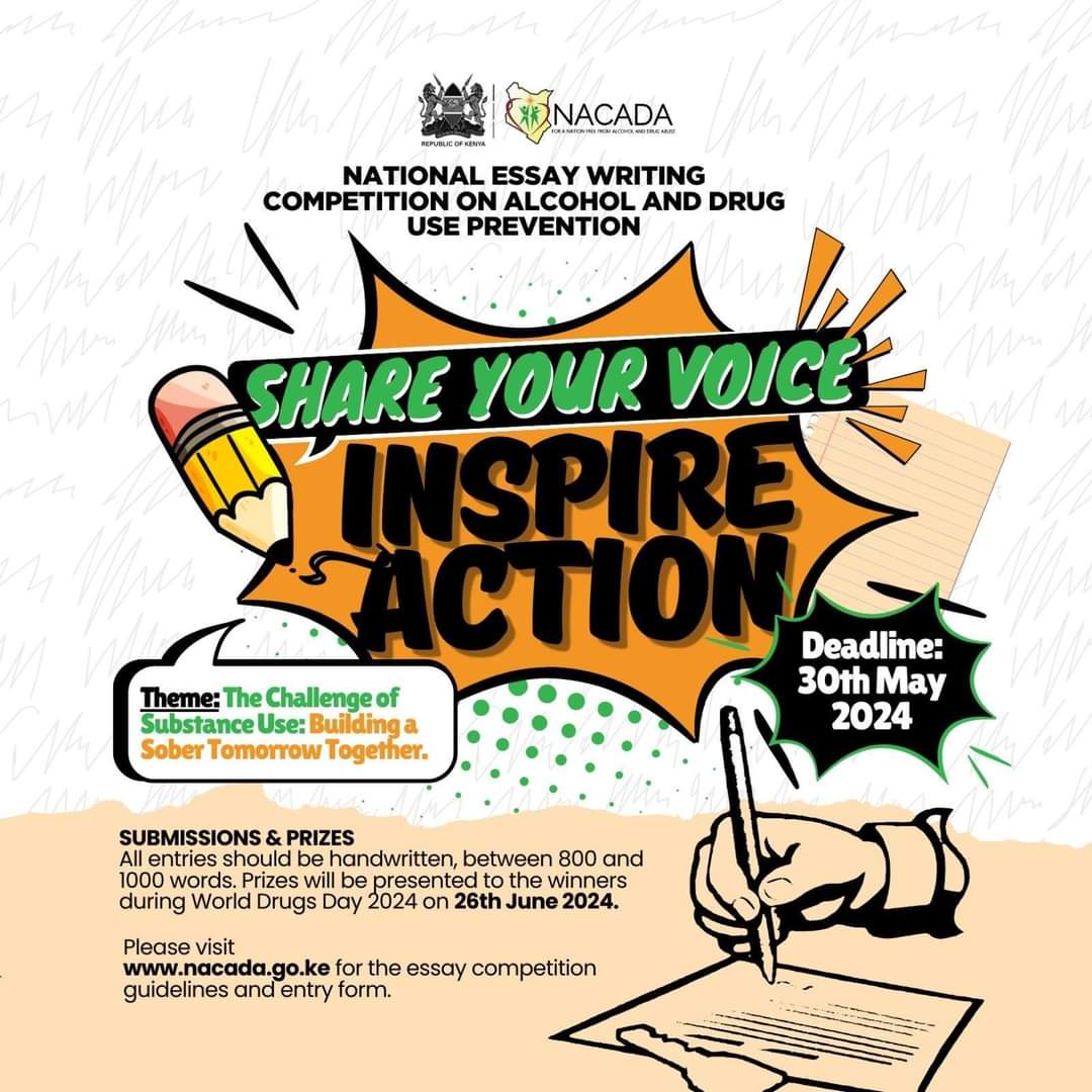 ESSAY WRITING COMPETITION FOR HIGH-SCHOOLERS📷!! Become the best you can be by writing an interesting essay on Drug use .Your creativity will keep you on top of the list .Let's write !!! Read the posters and follow the link below for more information. Remember to submit your work