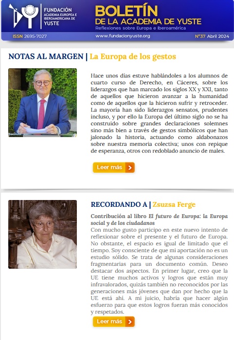 ¡Ya disponible el #BoletinYuste 37! ✍️Tribuna de Eric Bussière. 🎙️ Entrevista a Geert Cockx, de @BelgiuminSpain. ✍️Reflexiones #CampusYuste de Sara Simarro Martínez y Fátima Sánchez Carrasco. 💭Recordamos a Zsuzsa Ferge. Boletín completo: mailchi.mp/ed1fc8e5cbc1/b…