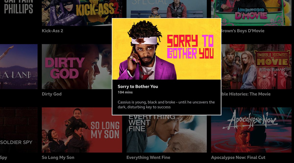 Only 15 days left to watch @BootsRiley ’s magnificent, deliriously funny, satire “Sorry To Bother You” on #BBC iPlayer. It’s easily one of the best films of the new century.