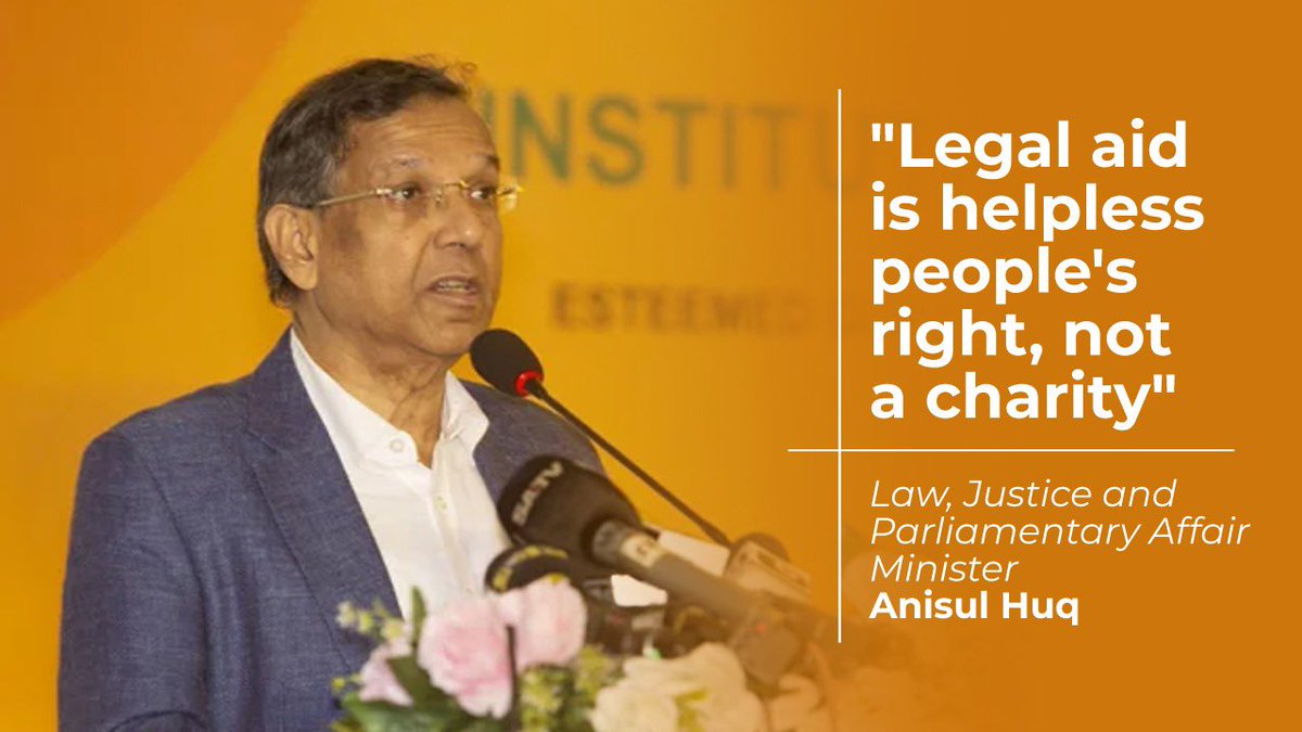 Law, Justice and Parliamentary Affair Minister Anisul Huq said
'Getting #legalaid is the right of poor and helpless people, it is not any kind of charity done for them. It is very natural thing that any insolvent citizen would get government legal aid.'
👉 tbsnews.net/bangladesh/leg……