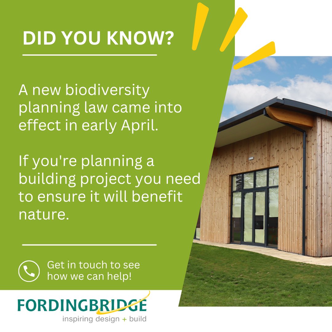 New 'biodiversity net gain' planning law means all new building projects must achieve a 10% net gain in biodiversity or habitat - not sure what the new law means for you? Get in touch with our experts to see how we can help. fordingbridge.co.uk/contact
 
#BiodiversityNetGain #BNG