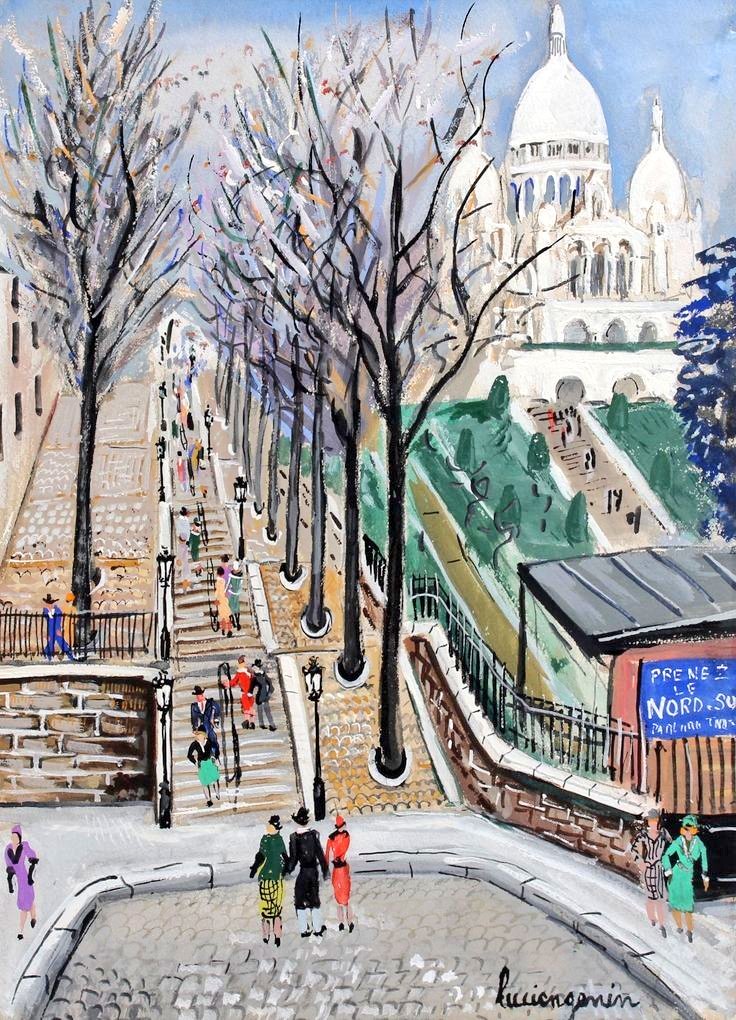 Lucien Génin. 
Rue Foyatier, funiculaire et Sacré-Coeur de Montmartre 
Années 1930. Paris France Painting