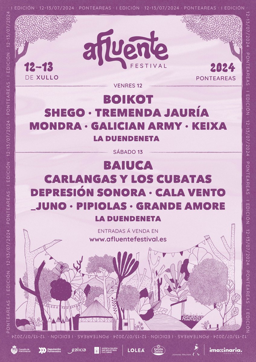afluentefest's tweet photo. Programación e entradas diarias 🎉

Aquí a distribución por días do Afluente Festival 2024.

🚨 Entradas diarias xa á venda en https://t.co/VxpInIXPsn

🎟️ Entradas diarias: 25€ + gastos de xestión
🎫 Abono xeral: 40€ + g.x.
🏕️ Camping: 10€ + g.x.
🔗 https://t.co/VxpInIXPsn https://t.co/DNNHIH2XoJ
