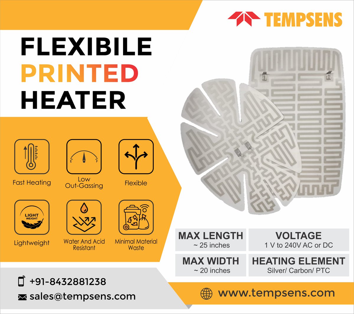 Revolutionize Your #HeatingSolutions with #FlexiblePrintedHeaters! 🔥
These heaters offer fast heating, minimal waste, and precise temperature control for your customised needs.
Querries- sales@tempsens.com
#Tempsens #Marathon #medicalIndustry #heatedgloves #batterywarming