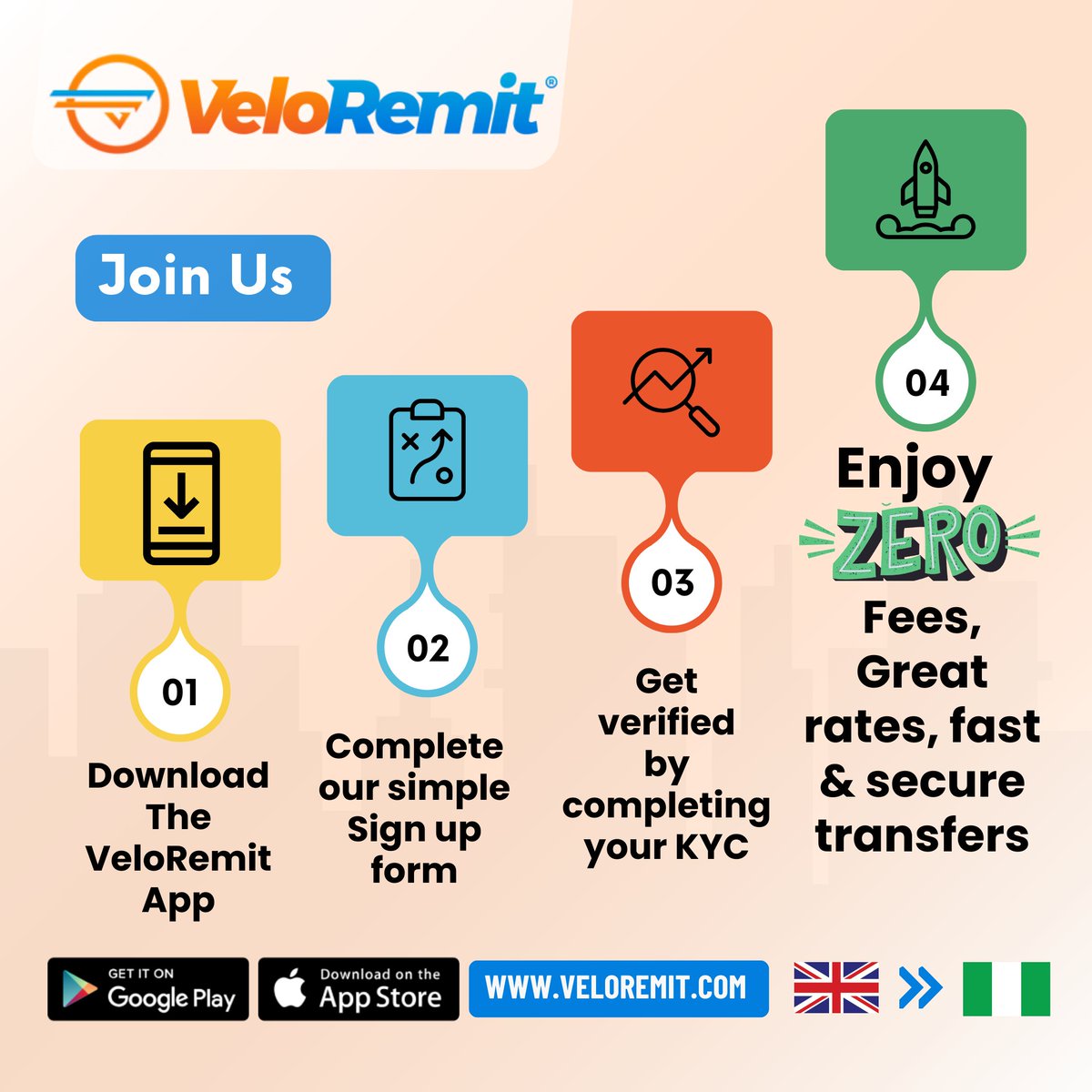 🇬🇧🇳🇬Join us on VeloRemit for hassle-free money transfers! Download the app, complete sign up and KYC to start enjoying zero fees, great rates, fast and secure transfers🚀 #veloremit #moneytransfer #uktonigeria #zerofee #greatrates #fast #secure #JoinUs #nigeriansinuk #downloadnow