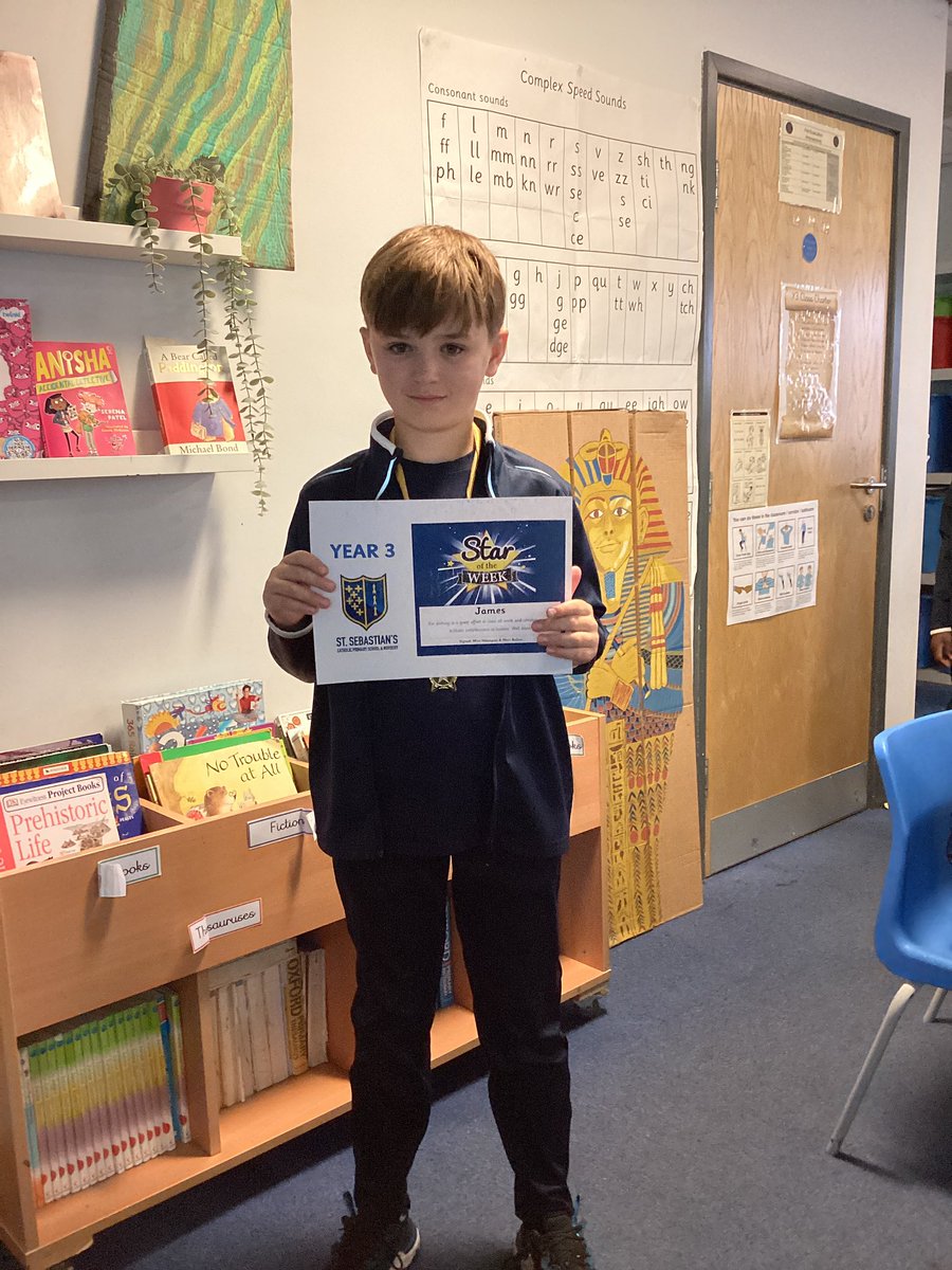 Well done to James in Y3 for winning star of the week for his brilliant contributions in lessons all week. ⭐️📚✏️ @StSebastiansPri