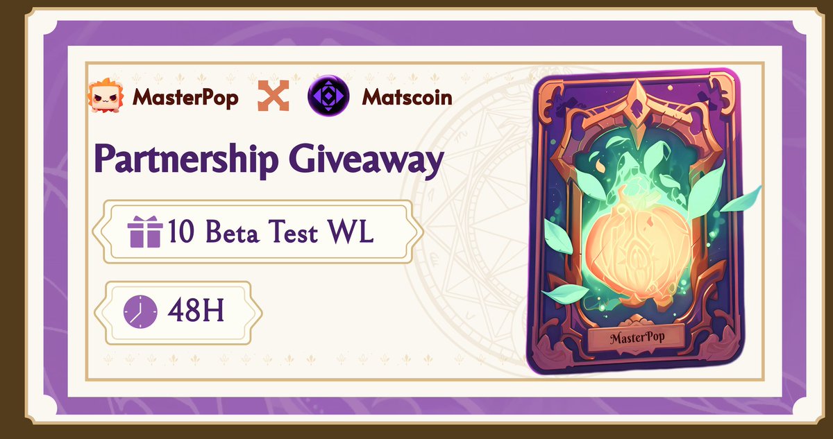 Matscoinmats's tweet photo. MasterPop &amp; Matscoin Partnership + Whitelist Giveaway 
💰: 10 Beta Test WL (1000 cMPOP)
⏳: 48h
To enter: 
1. Follow @masterpopgame &amp; @Matscoinmats
2. RT+❤️
3. Join MasterPop Discord https://t.co/cqU0fbEMpY
4. Join MasterPop Telegram
https://t.co/iQdxYRLt6T https://t.co/gPpmwOPRvB