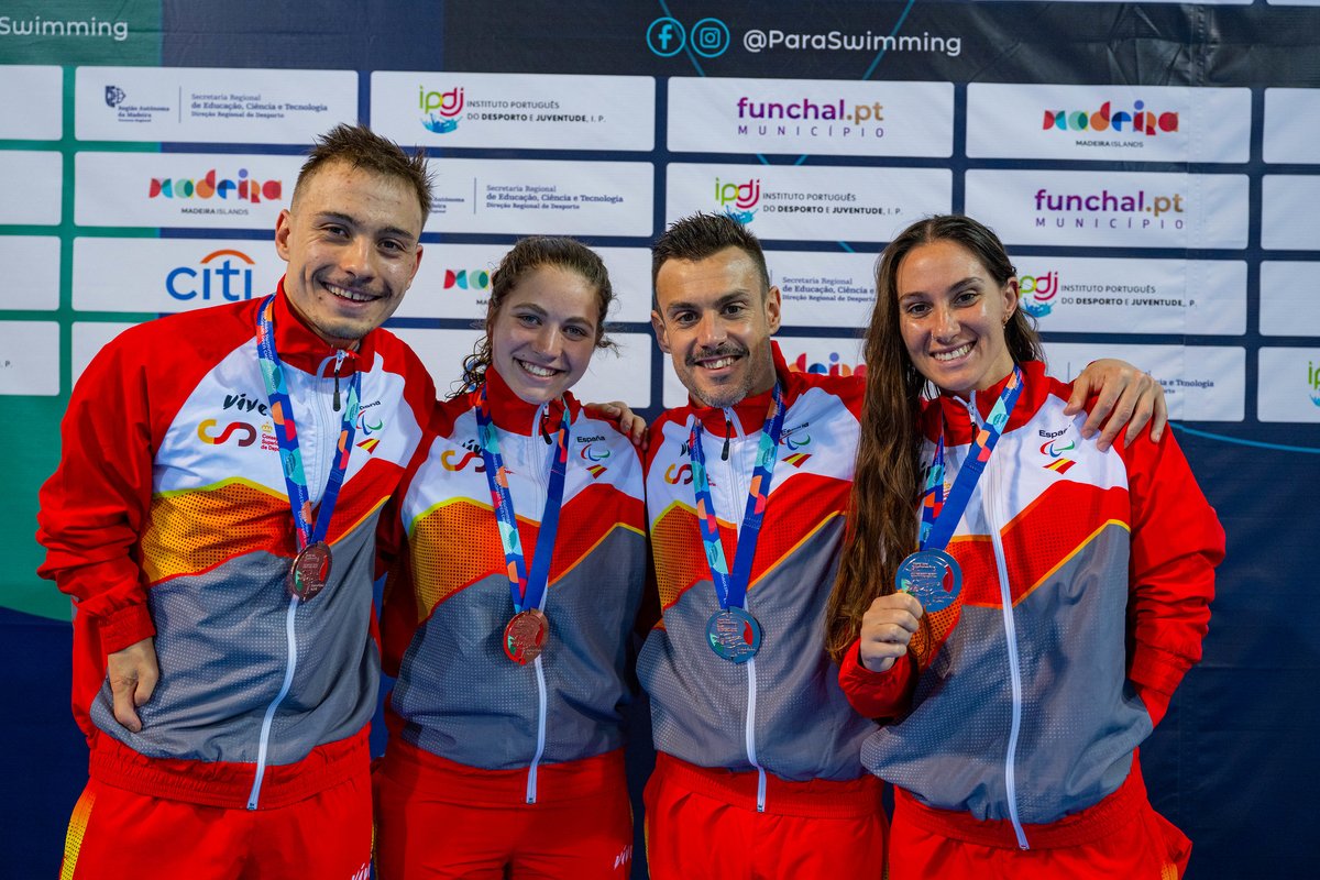 España consigue 3⃣9⃣ medallas en el Campeonato de Europa de natación paralímpica de Madeira. 🥇 10 oros 🥈 15 platas 🥉 14 bronces Alcanza así la quinta posición del medallero continental y pone ya la vista en los Juegos @Paralimpicos de París. ¡Inmensos, #TeamEspaña🇪🇸!