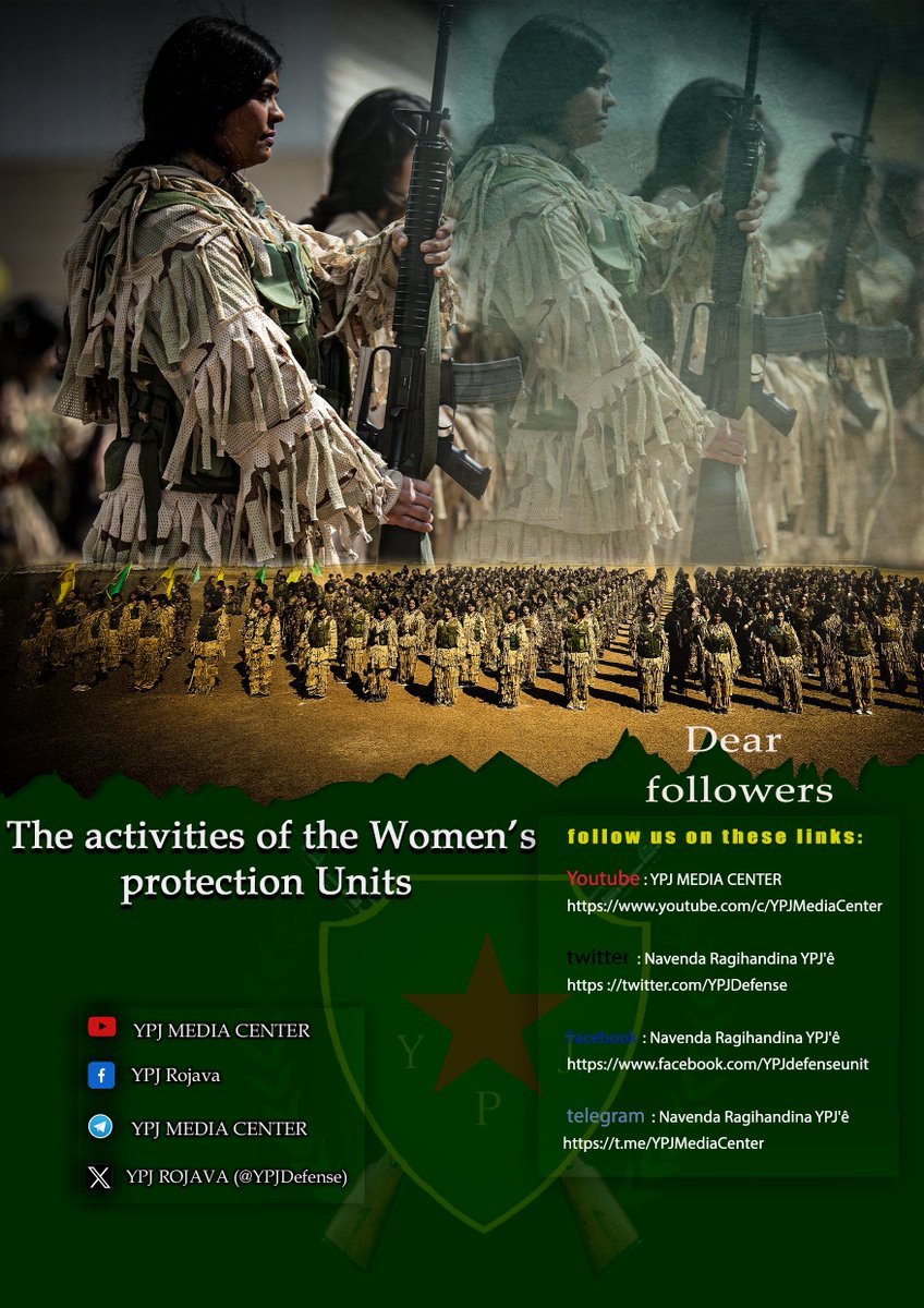 To all dear followers of the (YPJ) social media sites: You can follow our official pages through the links: ypjrojava.net twitter.com/YPJDefense facebook.com/YPJdefenseunit t.me/YPJMediaCenter… ypj.media.rojava24@gmail.com