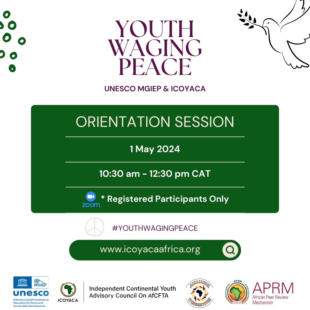 Congratulations to all the 690 applicants of the Youth Waging Peace (YWP). 🎉 Your enthusiasm & dedication is truly inspiring! The next step is the orientation session on 1st May 2024. Stay tuned & check your emails. @AfCFTA @APRMorg @TheJNLC @ICOYACAofficial @UNESCO_MGIEP