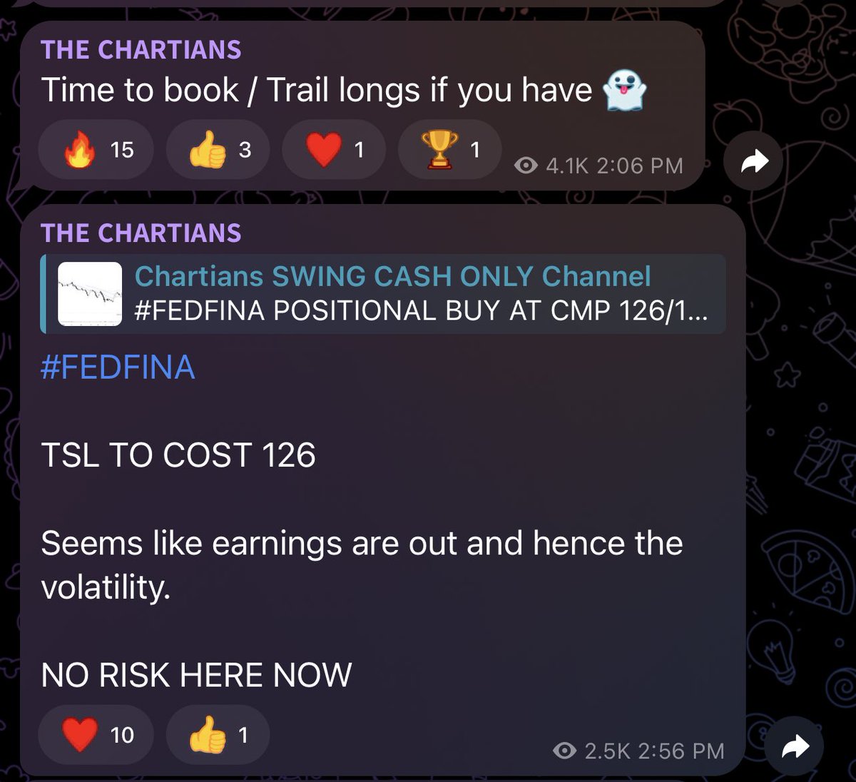 #FEDFINA Exited at 130 due to earnings. We dont want to be stuck in a surprise earnings reaction. telegram.me/chartians