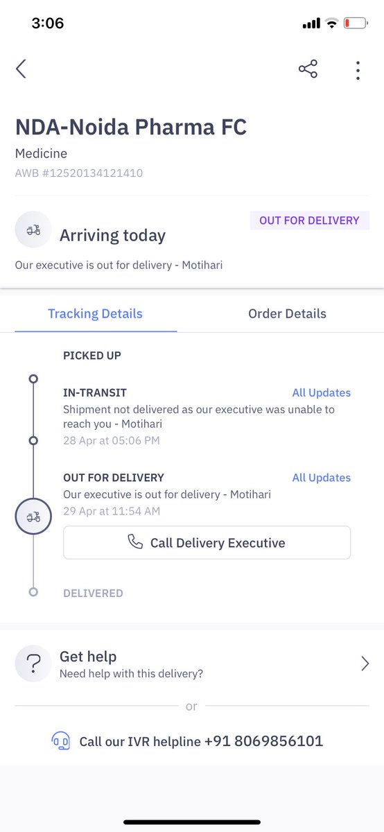 @NetMeds why you are taking services of 3rd class delivery partner @delhivery @help_delhivery whose delivery partner is holding medicine like life savings things for two days. They are not calling us and when we are trying to reach his number is switch off