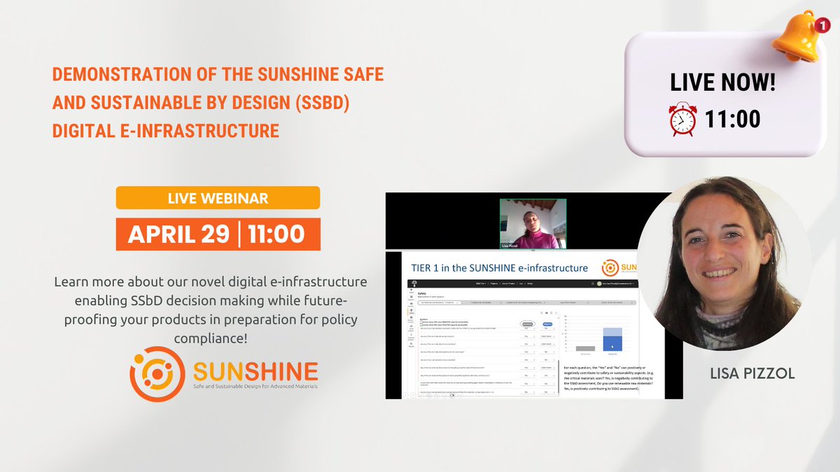 🚀 We are happy to have learned more about #SUNSHINE #SSbD approach from Lisa Pizzol @ our #webinar on Safe and #Sustainable by Design (#SSbD) decision-making with SUNSHINE's cutting-edge e-infrastructure! 🔗 loom.ly/SvgvZUg