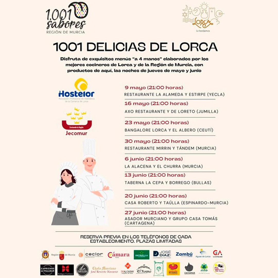 1001SaboresRM's tweet photo. ¡Nueva incorporación a los jueves gastro más🔝de la Región de Murcia! 🙌
📅Los jueves, del 9 de mayo al 27 de junio, podremos disfrutar de las "1001 Delicias de Lorca" con menús "a 4 manos", elaborados por grandes 👨‍🍳chefs de la región.
¡Nuestra gastronomía está a todo plan! 🥳 https://t.co/1MQfyLEz7T