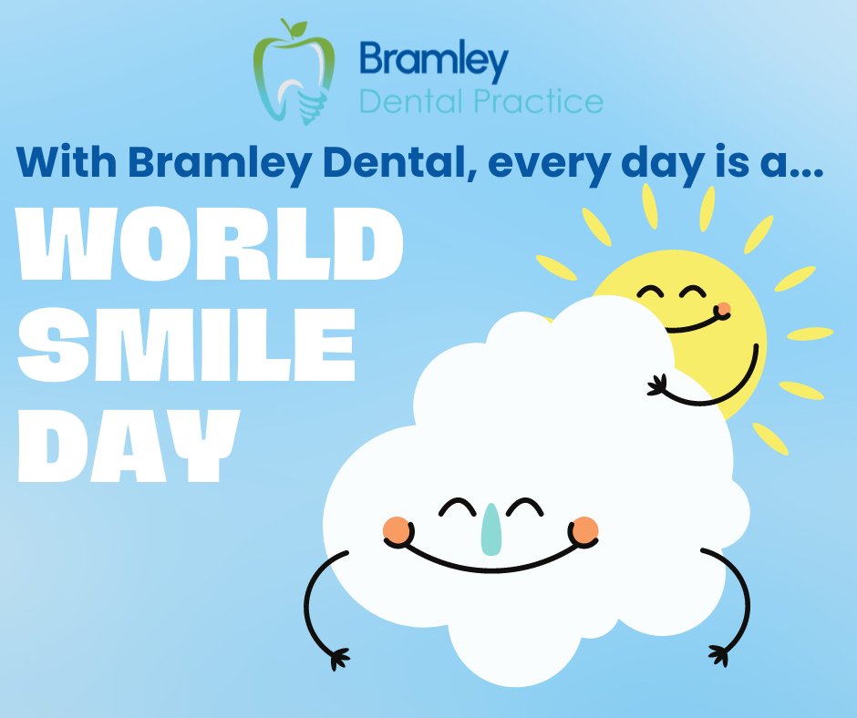 With Bramley Dental, you don't need a world smile day as an excuse to smile, because you will want to smile every day. Call now on 01709 700 780 / 01709 792 020 and let us brighten your smile #teethwhitening #teethstraightening #dentalimplants #dentalbridgework #smilelign