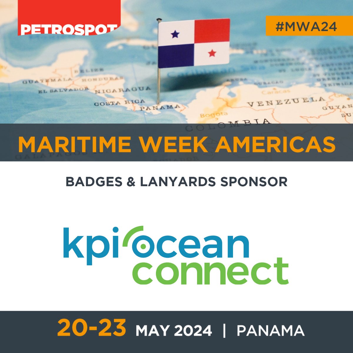 We are thrilled to announce @KPIOceanConnect as Badges and Lanyards Sponsors for Maritime Week Americas taking place in Panama 20-23 May 2024. View the programme here ➔ lnkd.in/eBBvR_Vv Register to attend here ➔ lnkd.in/eZDcj2UB #MWA24 #Panama #Shipping