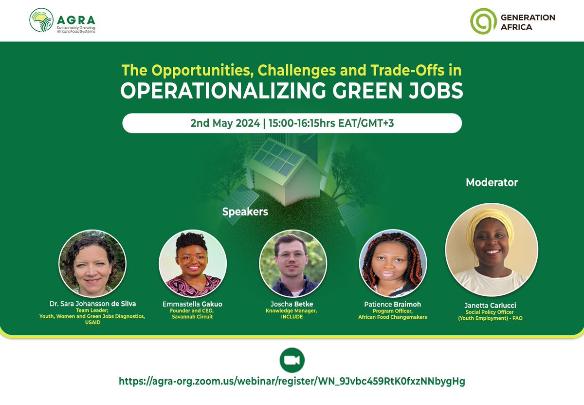 INCLUDE Platform (@includeplatform) on Twitter photo INCLUDE will participate in the upcoming <a href="/GenAfrica_/">Generation Africa</a> Members Group Call, focused on the theme, "Operationalizing green jobs presents opportunities, challenges, and trade-offs"
🔗shorturl.at/ejlOS
🗓️2 May 2024
🕐15:00 - 16:15 EAT
Register today! INCLUDE will participate in the upcoming <a href="/GenAfrica_/">Generation Africa</a> Members Group Call, focused on the theme, "Operationalizing green jobs presents opportunities, challenges, and trade-offs"
🔗shorturl.at/ejlOS
🗓️2 May 2024
🕐15:00 - 16:15 EAT
Register today!